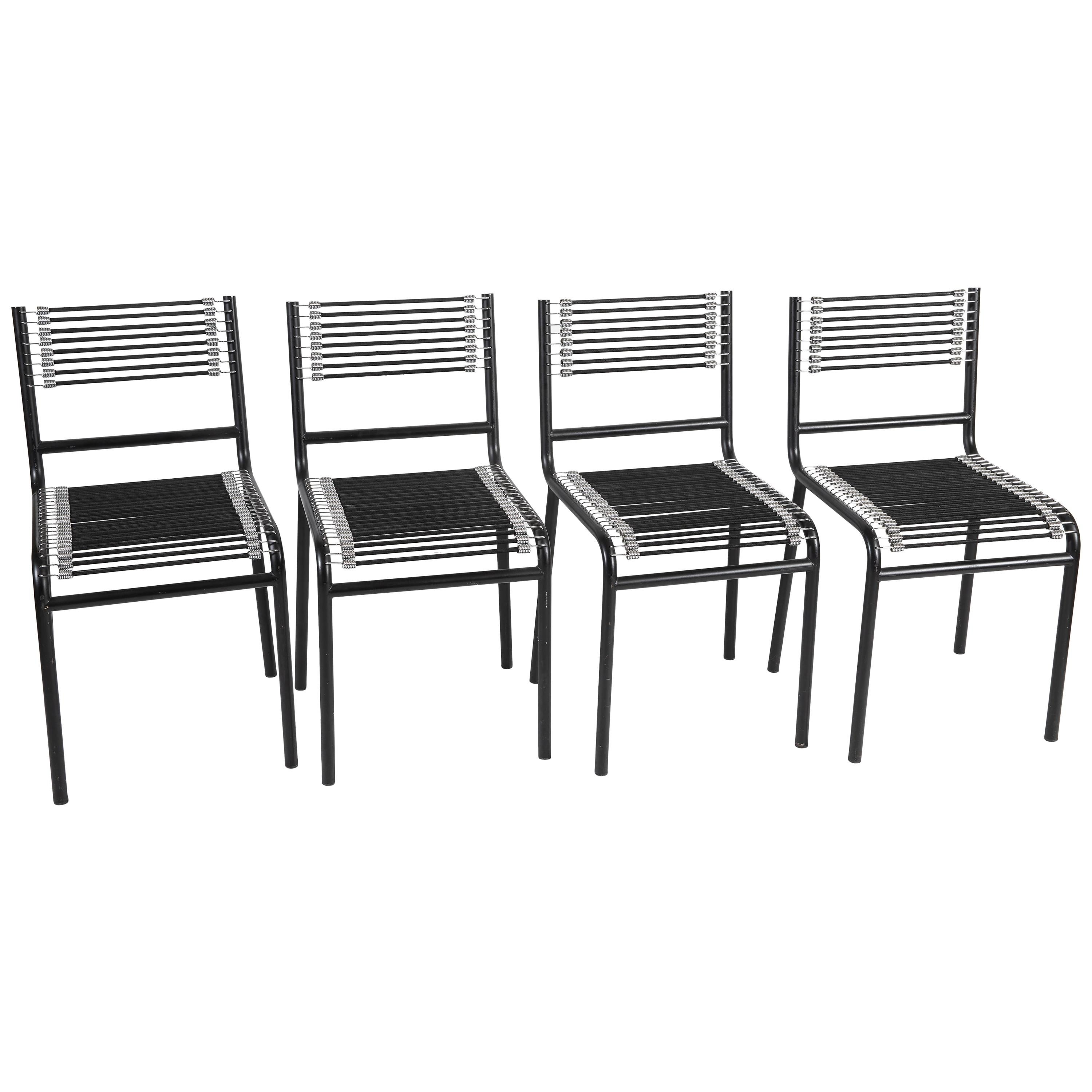 René Herbst Set of Four Black Steel and Rubber Sandow Chairs for Pallucco, 1980s For Sale