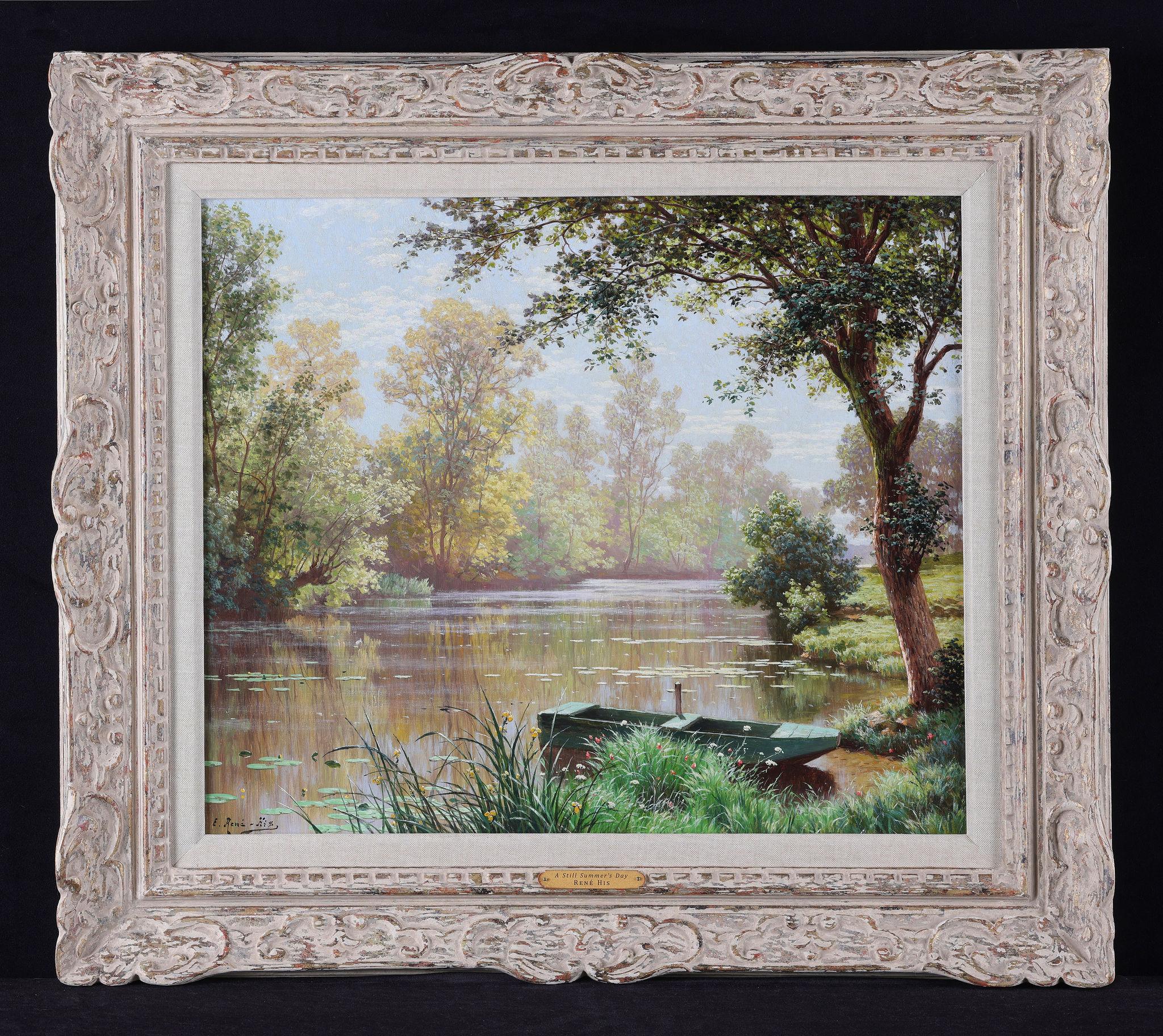 'A Still Summers Day' . An antique oil painting of a river landscape For Sale 2