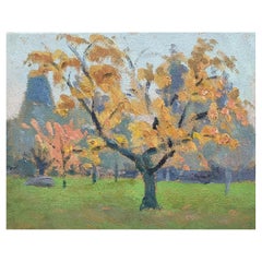 Französisches impressionistisches Ölgemälde, Herbstbäume, Landschaft von Französisch Hutet