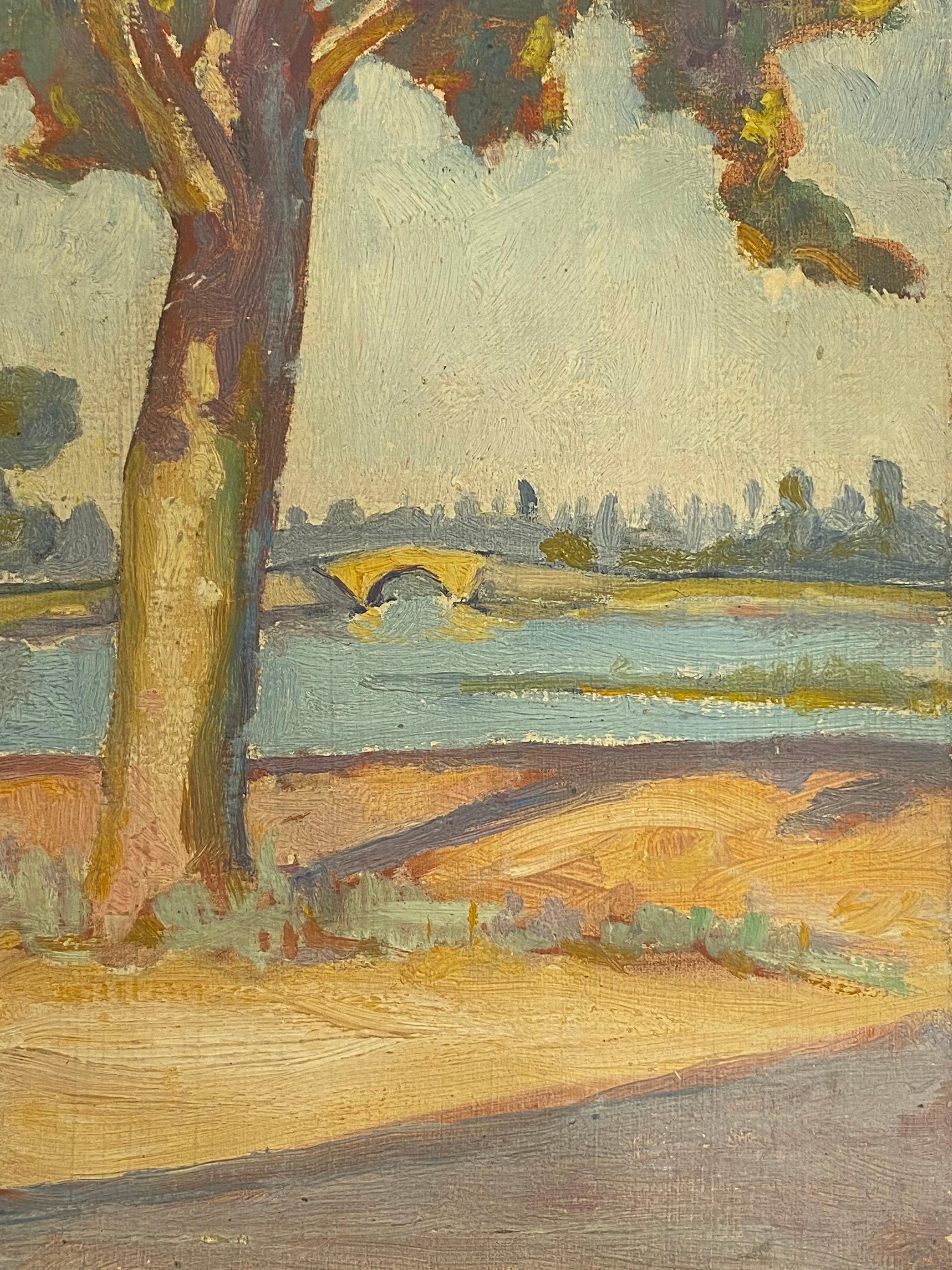RENE HUTET (1907-1994) Huile impressionniste française - Paysage fluvial, Provence - Painting de Rene Hutet