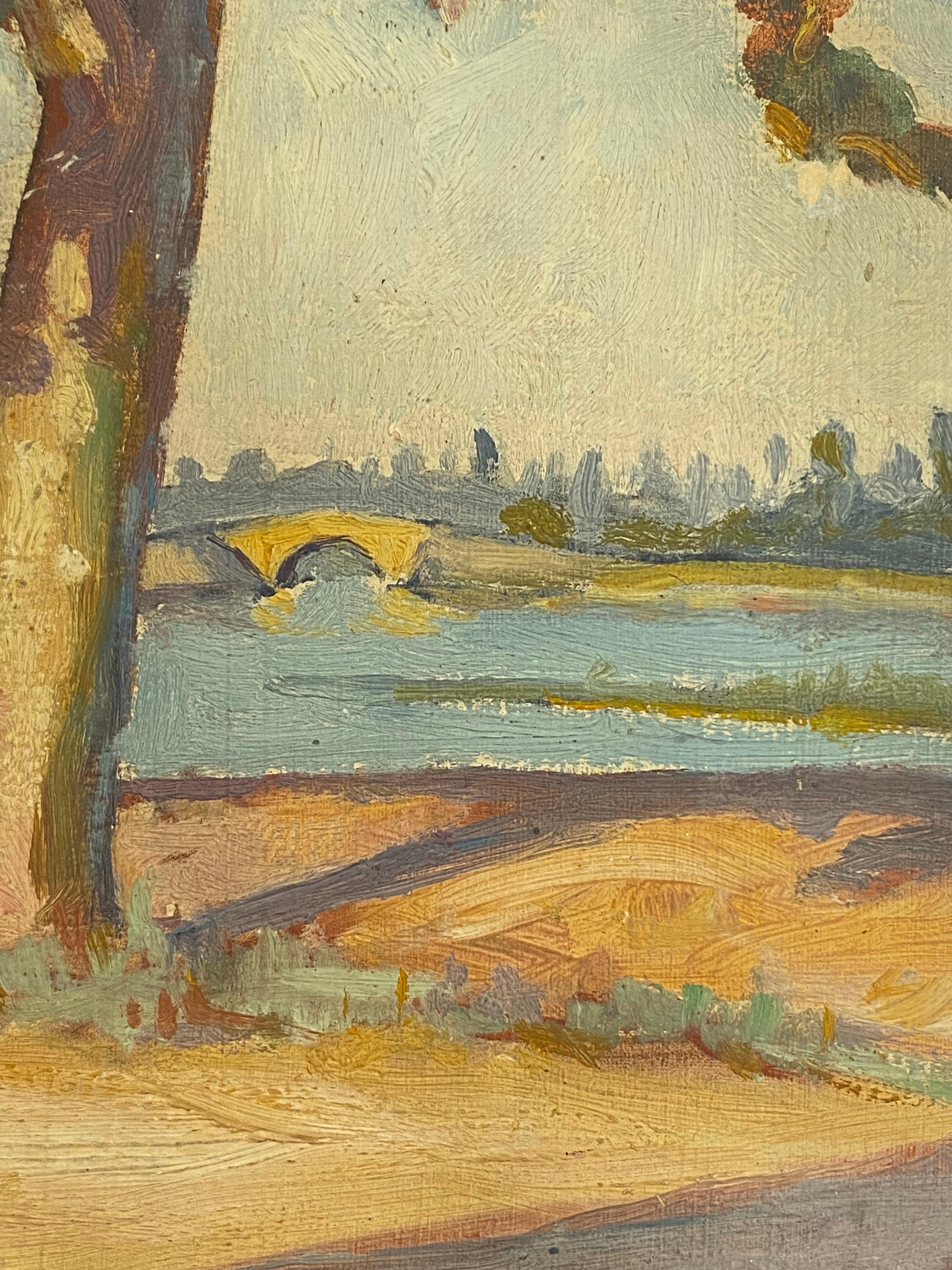 RENE HUTET (1907-1994) French Impressionist Oil - River Landscape Provence - Brown Landscape Painting by Rene Hutet