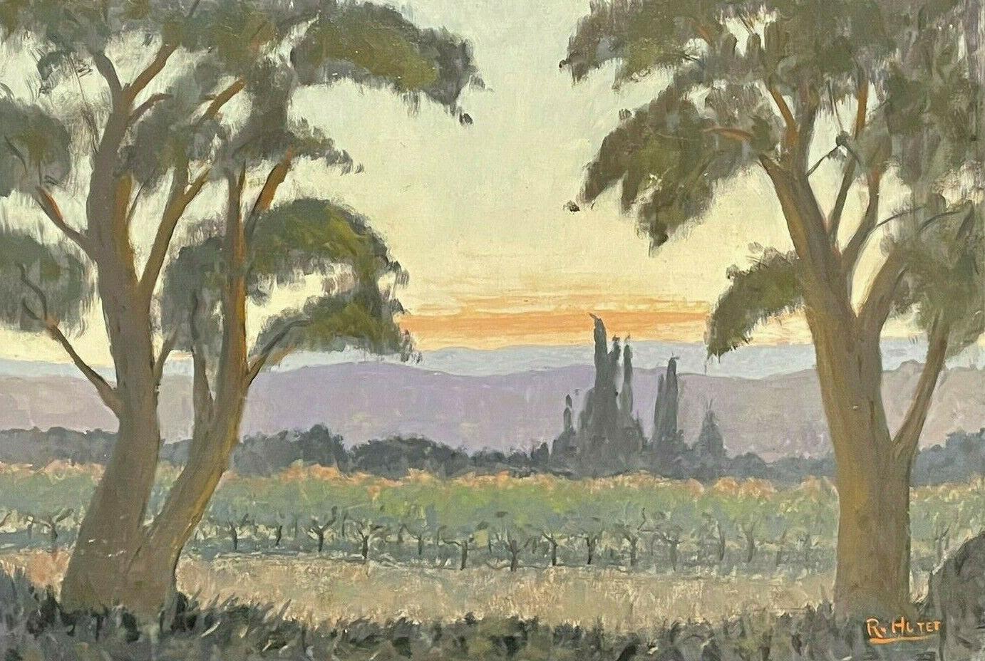 Rene Hutet Landscape Painting - RENE HUTET (1907-1994) LARGE FRENCH IMPRESSIONIST OIL - SUNSET PROVENCE FIELDS