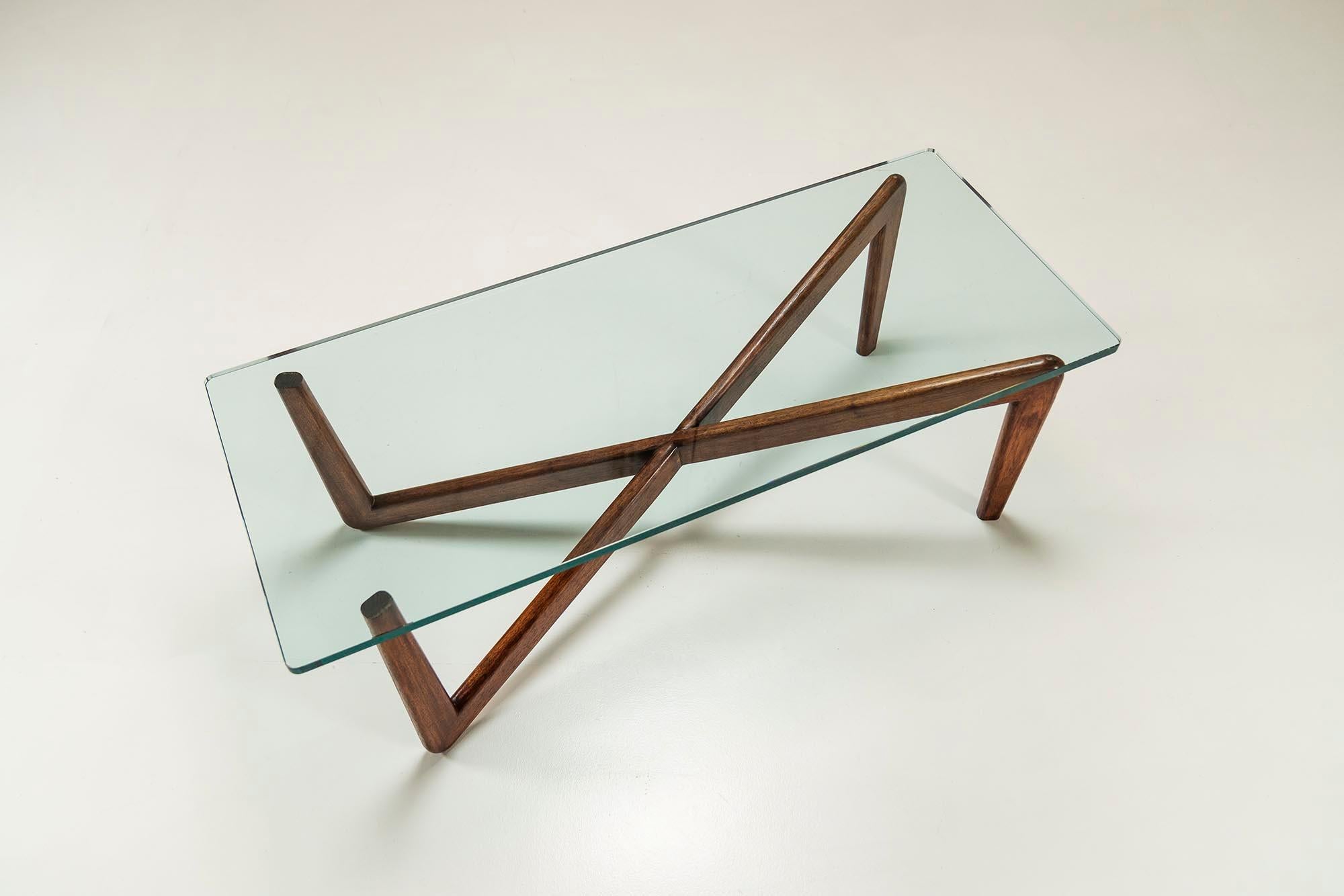 Glass Rene-Jean Caillette Coffee Table 'GC56', France, 1950s For Sale