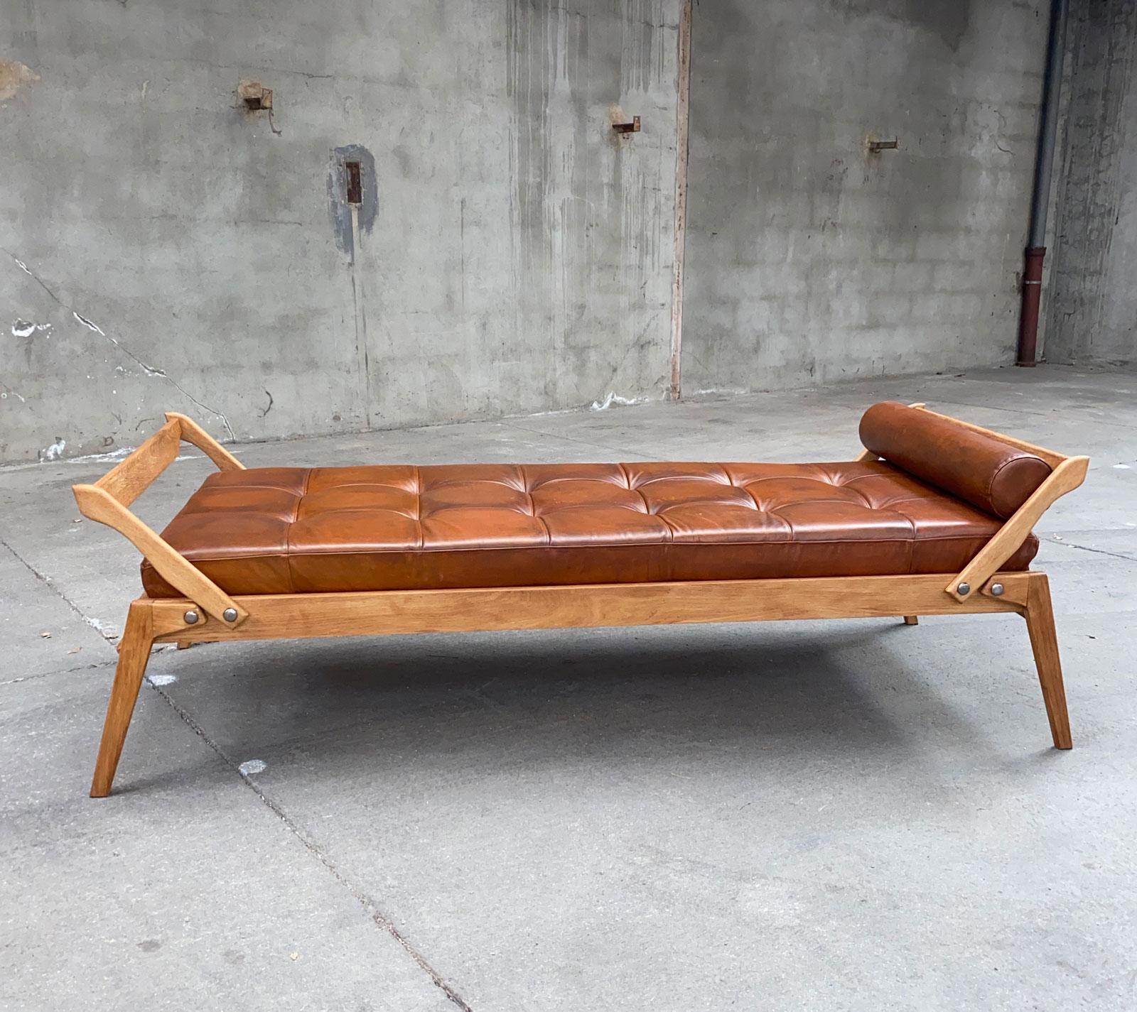 Mid-Century Modern René-Jean Caillette Leather Daybed Charron Edition
