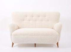 Rene Jean Caillette Settee Upholstered in Faux Shearling, France 1950's