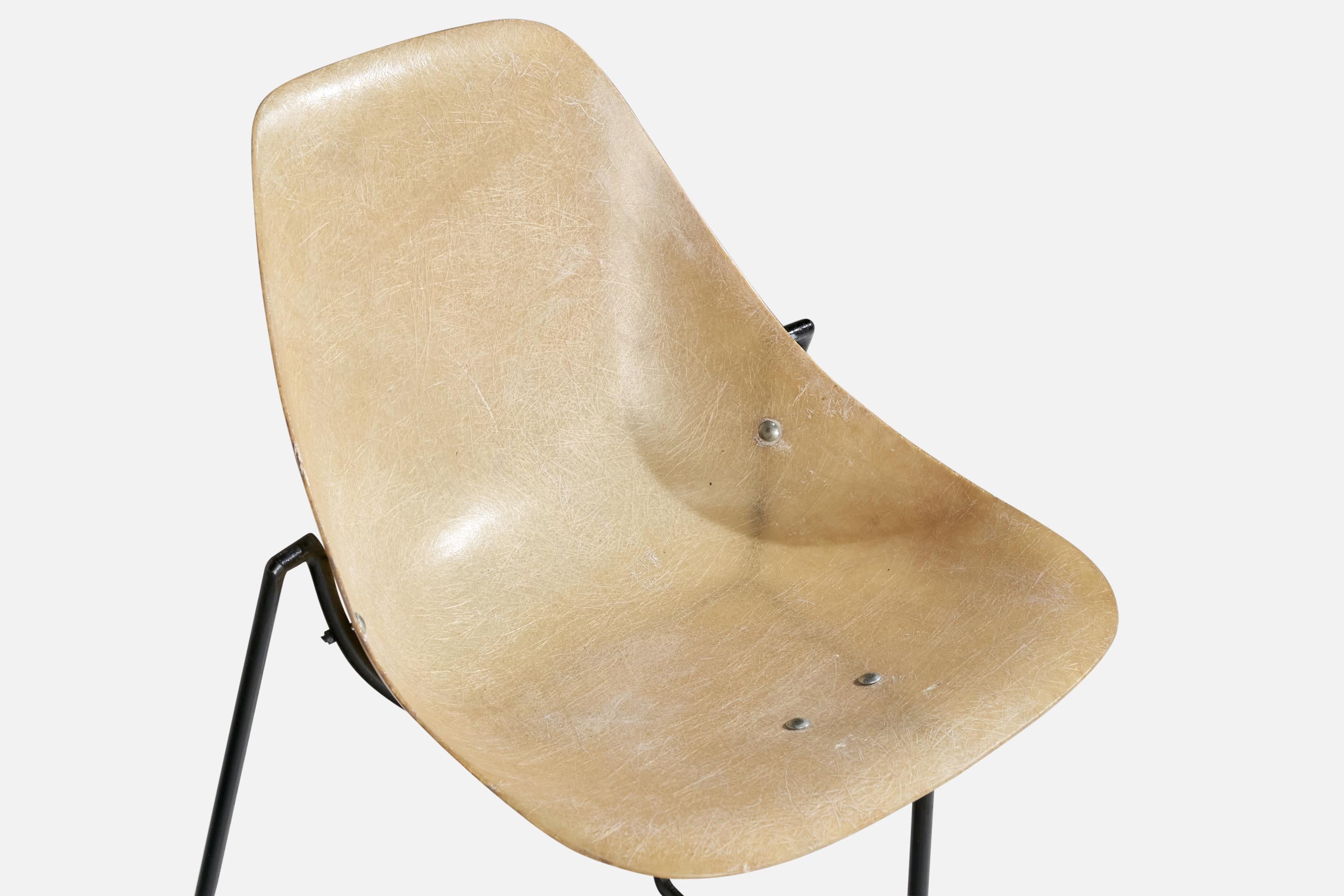 Rene-Jean Caillette, Side Chairs, Fiberglass, Metal, France, 1957 For Sale 6