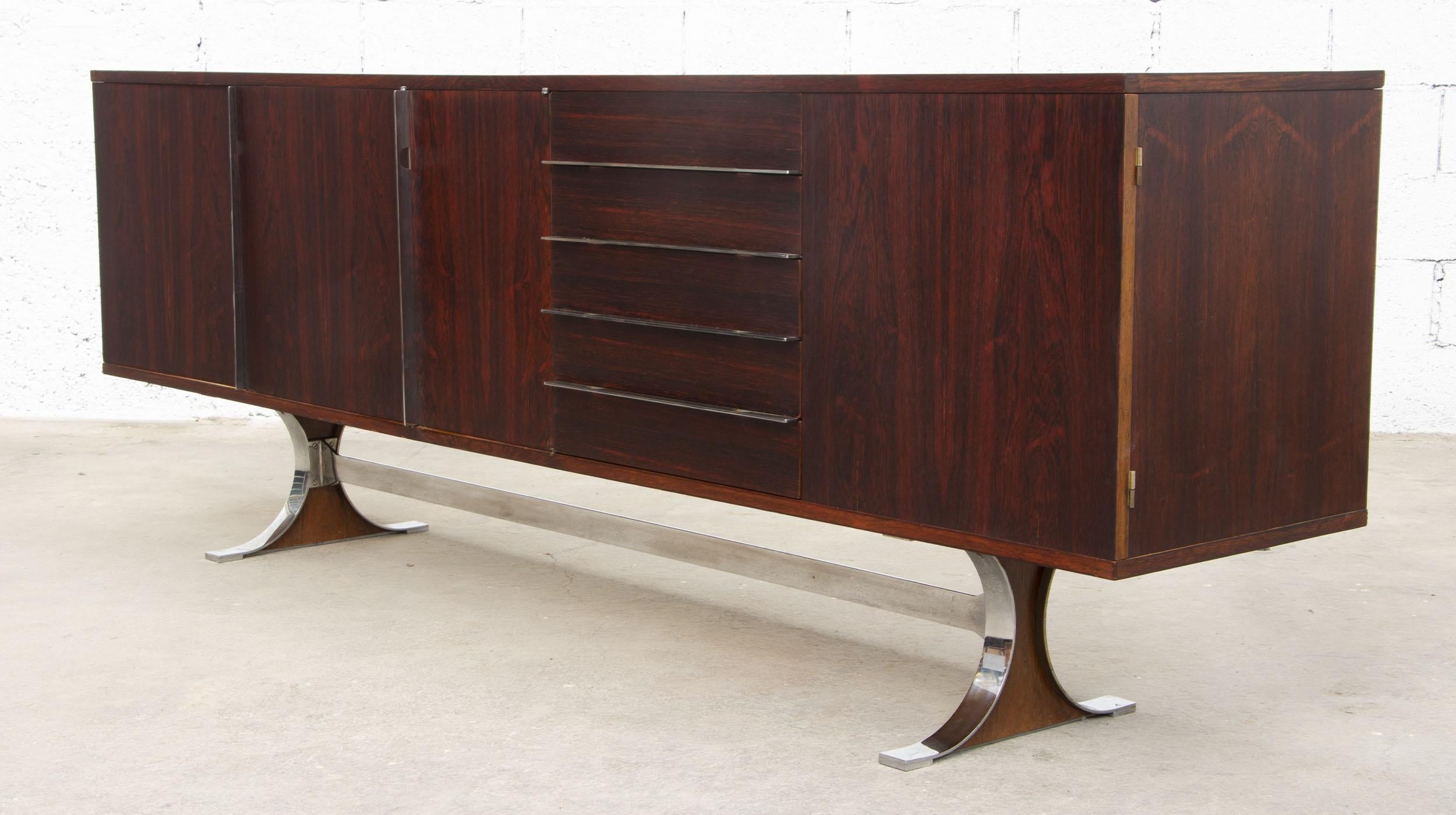 René-Jean Caillette sideboard in palisander for Georges Charron  In Good Condition For Sale In LYON, FR