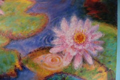 Modern Impressionist Large Bright Oil Painting of Water Lilies in a Lily Pond