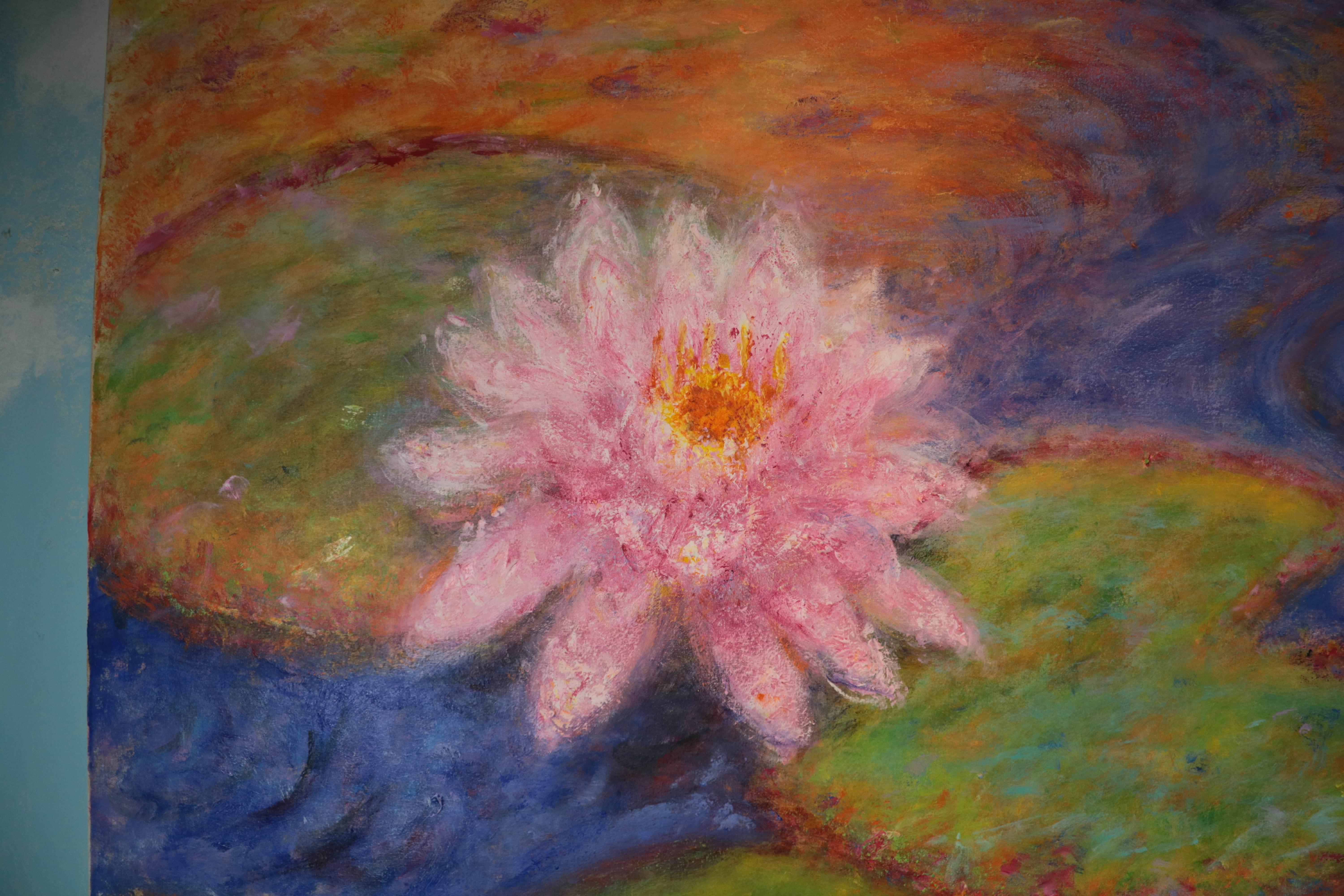 Peinture à l'huile impressionniste moderne de nénuphars dans un étang de nénuphars - Impressionnisme Painting par Rene Jerome Legrand 