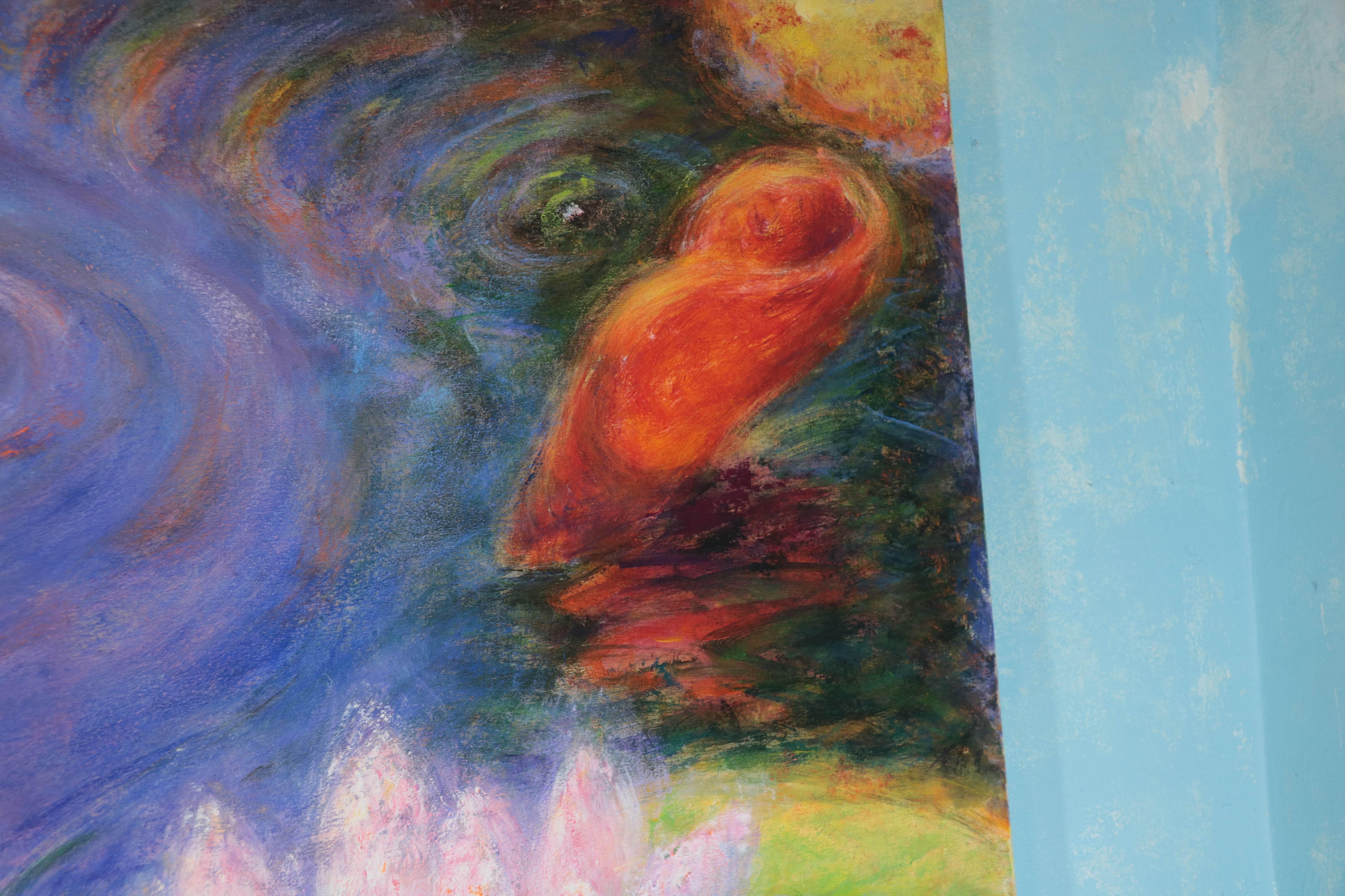 Peinture à l'huile impressionniste moderne de nénuphars dans un étang de nénuphars - Gris Landscape Painting par Rene Jerome Legrand 