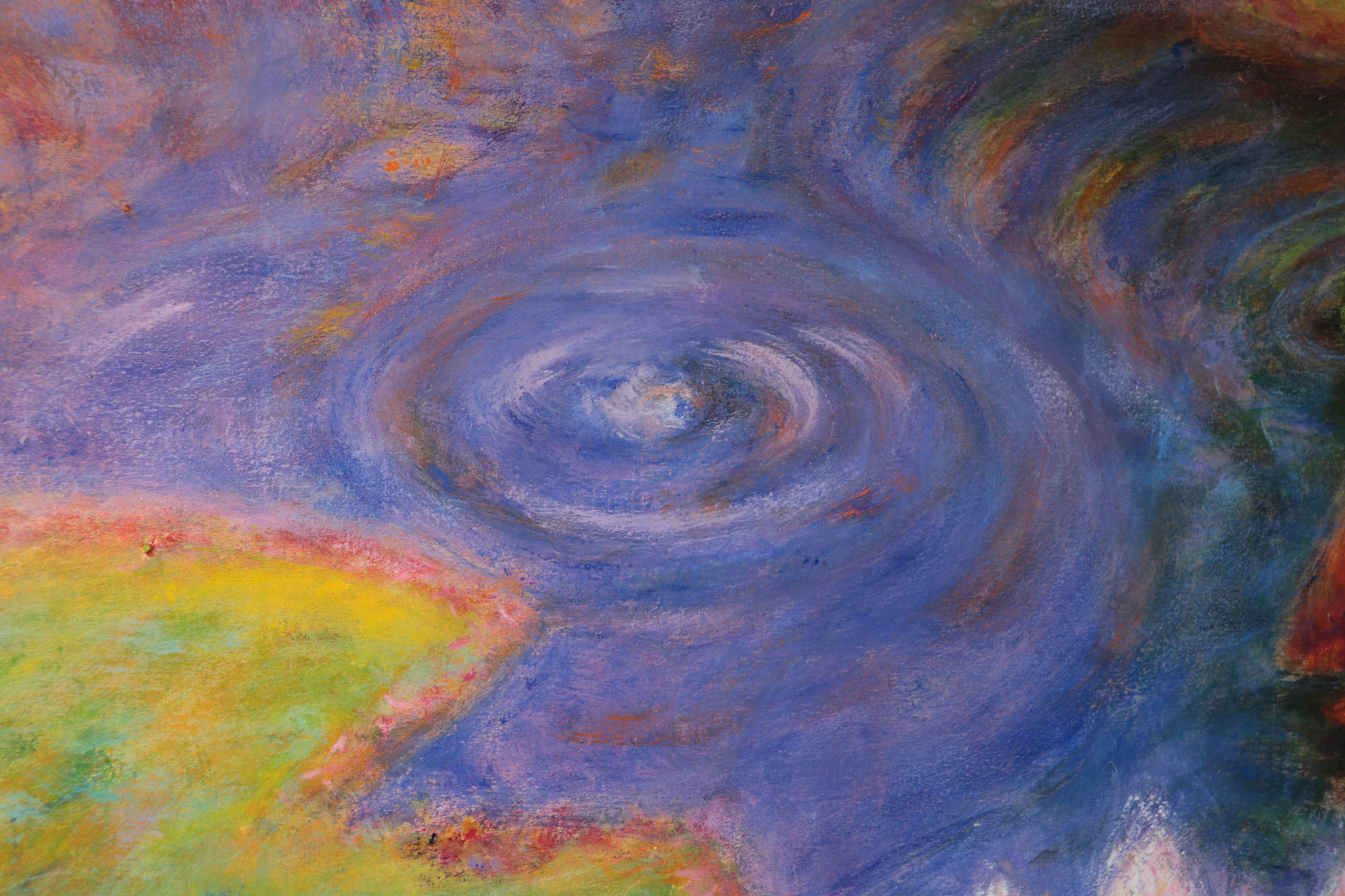 Peinture à l'huile impressionniste moderne de Nymphéas dans un étang de nénuphars, une grande huile sur toile lumineuse avec un clin d'œil aux Nymphéas de Monet à Giverny.  Il s'agit d'une grande peinture à l'huile sur toile, montée sur châssis et