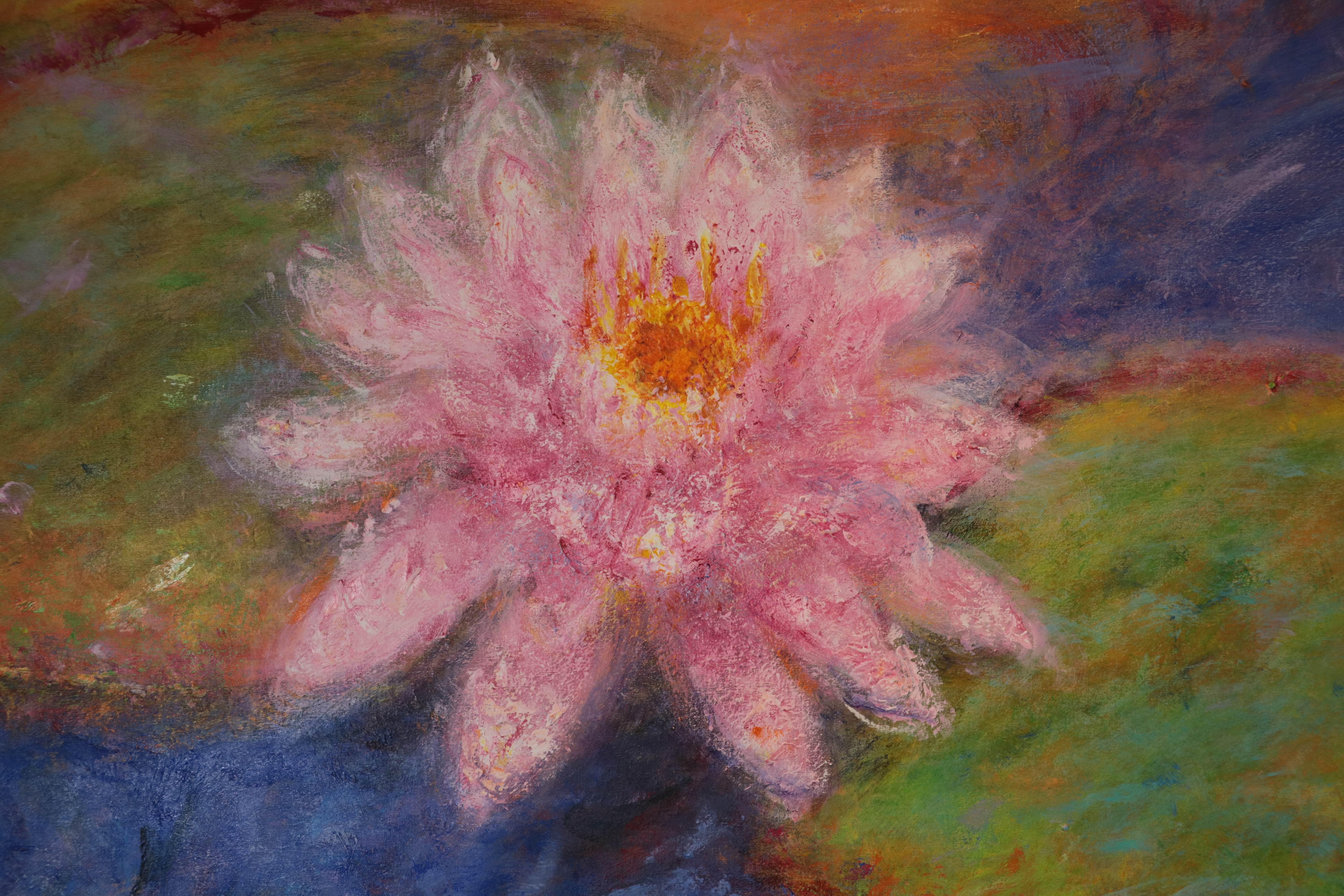 Peinture à l'huile impressionniste moderne de nénuphars dans un étang de nénuphars en vente 1