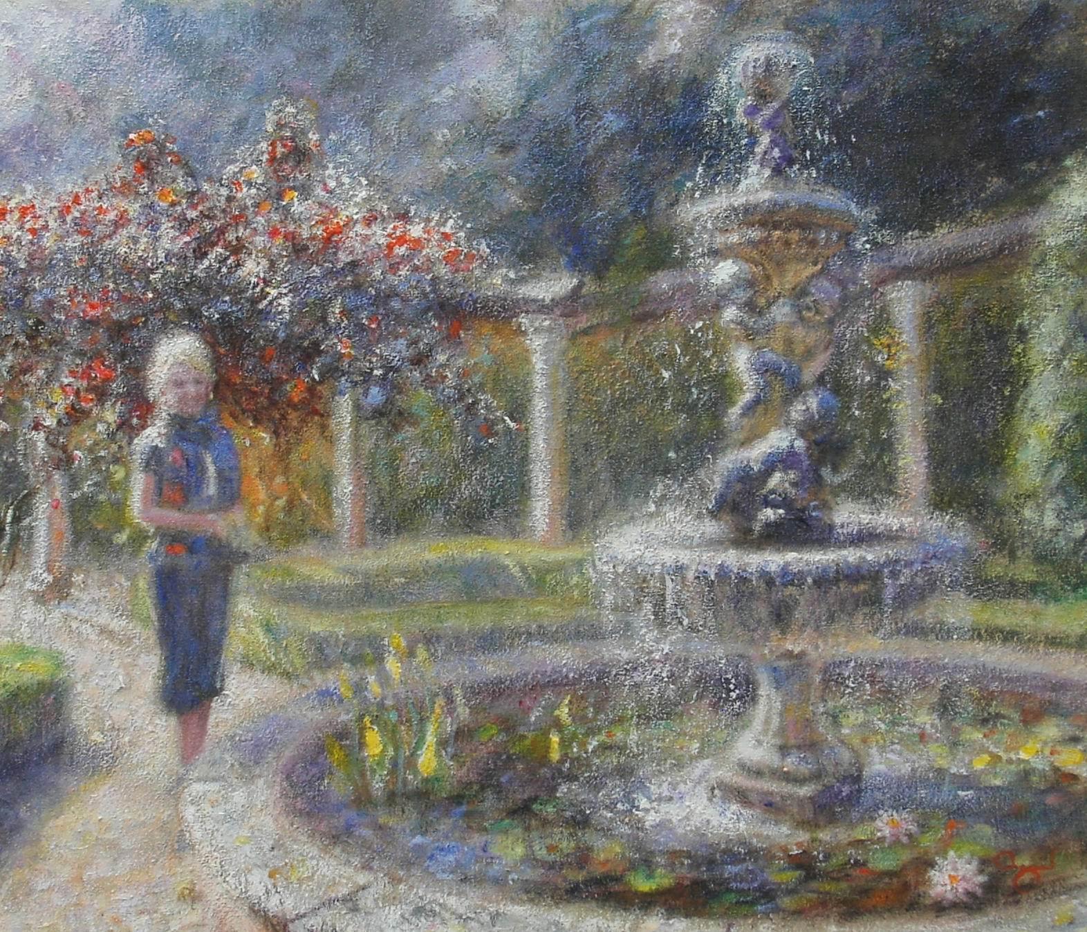 Peinture à l'huile impressionniste moderne de nénuphars dans un étang de nénuphars en vente 2