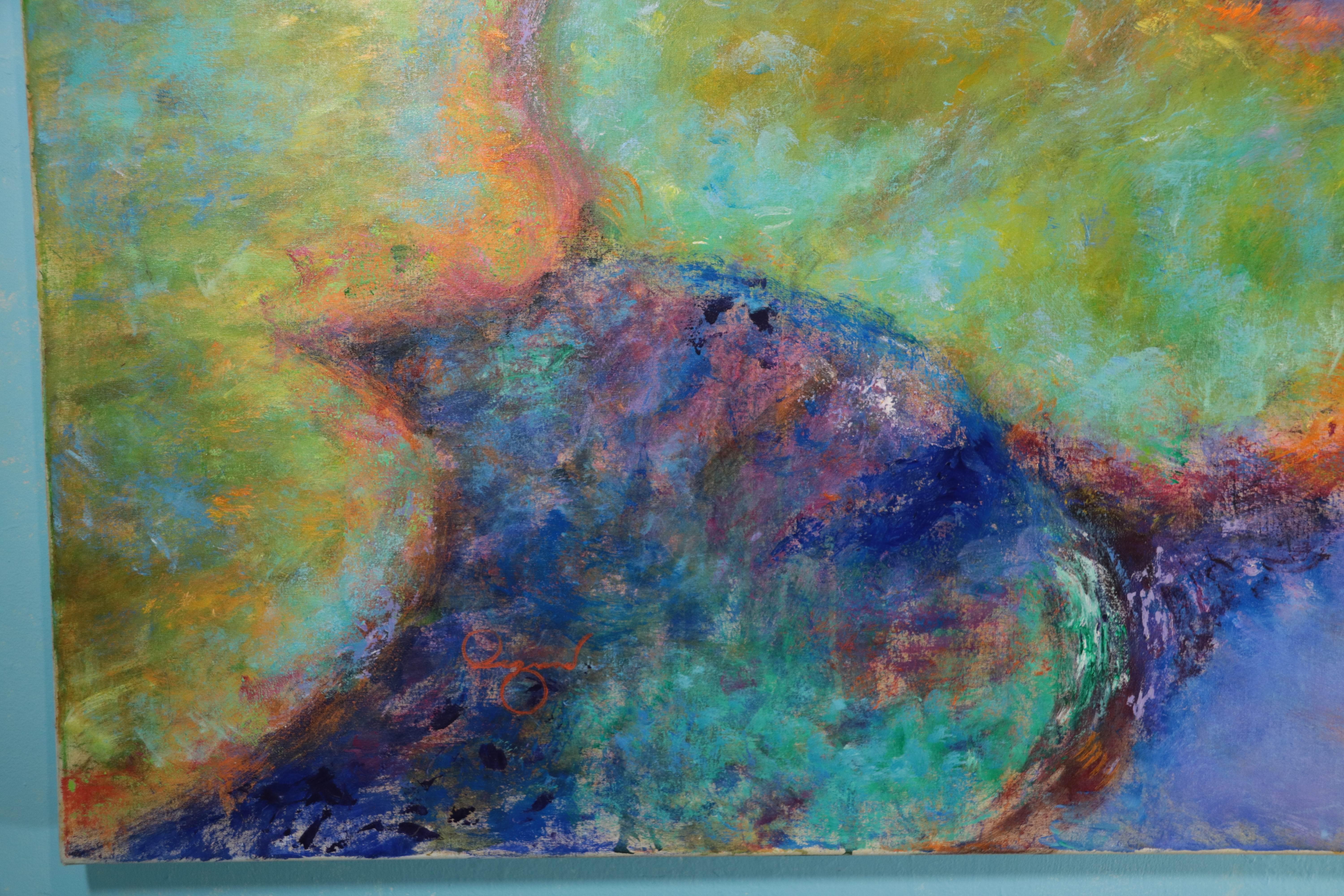 Peinture à l'huile impressionniste moderne de nénuphars dans un étang de nénuphars en vente 3