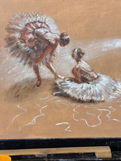 Óleo impresionista moderno de bailarinas de ballet con tutú entre bastidores