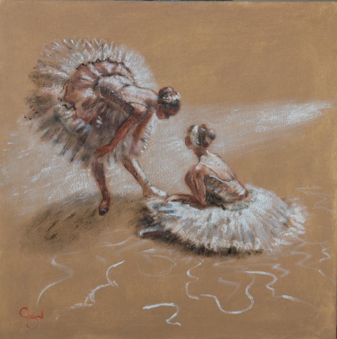 Modern Impressionist Oil painting of Ballet Dancers in Tutus Backstage
