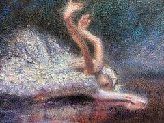 Modern Impressionist Textured Framed Oil Painting of Ballet Dancer in Swan Lake