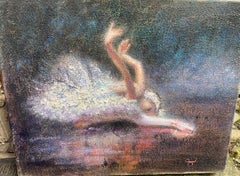 Modern Impressionist Textured Framed Oil Painting of Ballet Dancer in Swan Lake