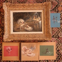 Traditional Impressionist oil painting of Ballet Dancers in Tutus backstage