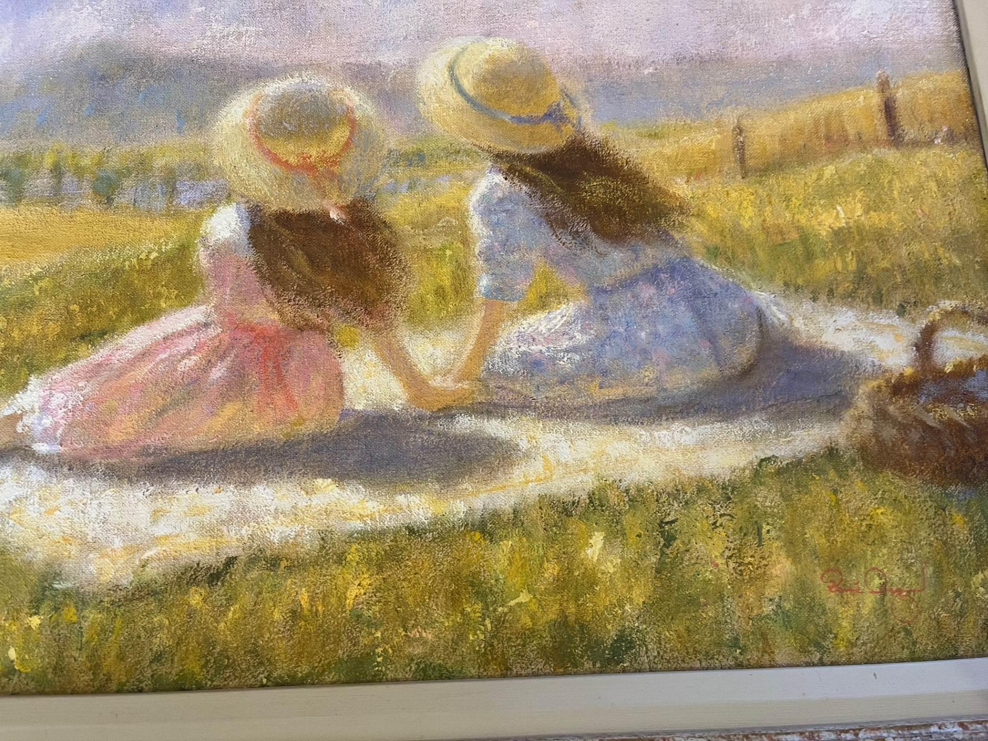 Je viens de reprendre cette peinture en stock.  Elle a été peinte dans les années 1980-1990 et se trouve dans une prairie à Priors Hille, en direction de Clee Hill. (près de Ludlow dans le Shropshire)  Les couleurs sont belles et douces et je dois