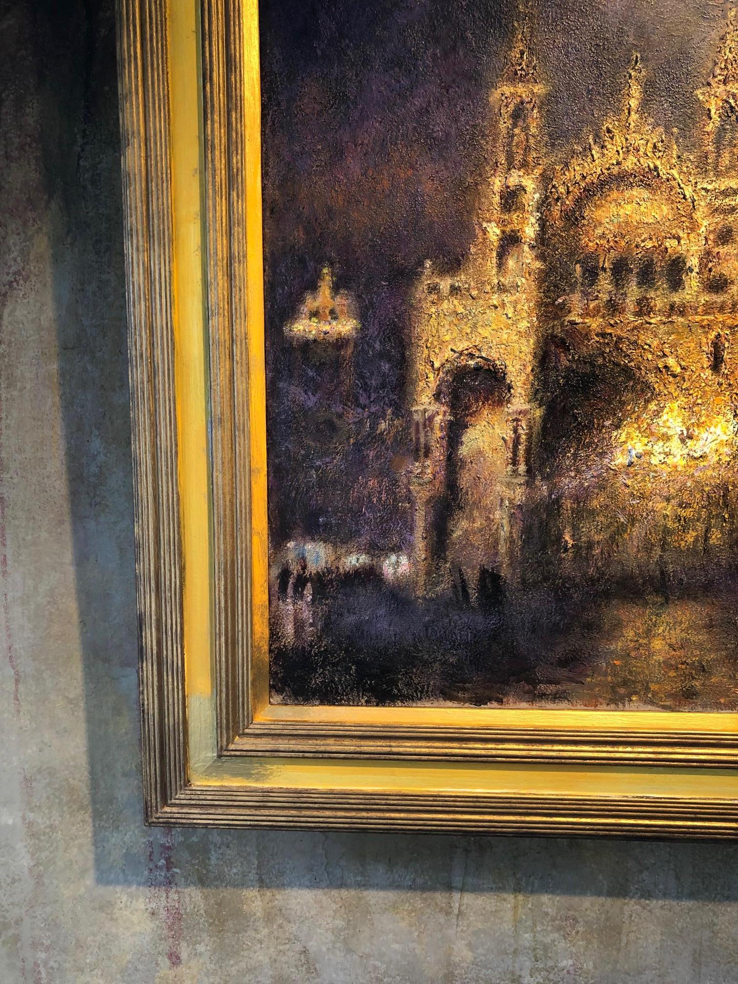 Basilica San Marco, Venice Large Oil Painting of Venice - Purple Landscape Painting by Rene Jerome Legrand