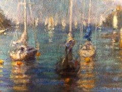 Huile marine impressionniste contemporaine - Bateaux à voile à Fowey en Cornouailles