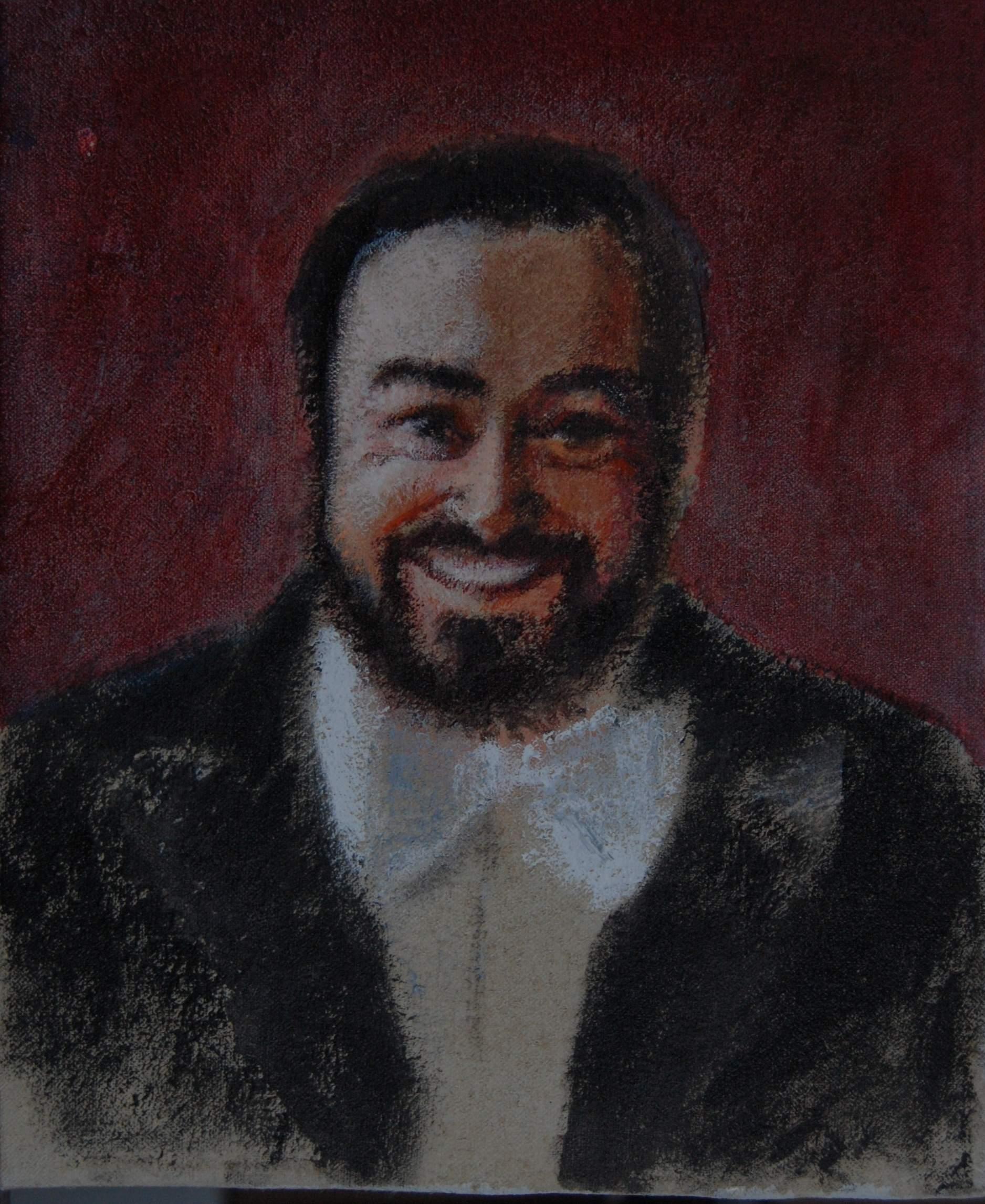 Ritratto ad olio originale contemporaneo di Luciano  Pavarotti incorniciato in vendita 1