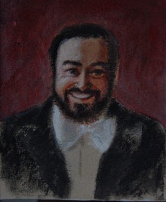 Retrato al óleo original contemporáneo de Luciano  Pavarotti Enmarcado