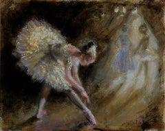 Modern Impressionist Ballet Oil Painting of Ballet Dancers in Tutus Backstage