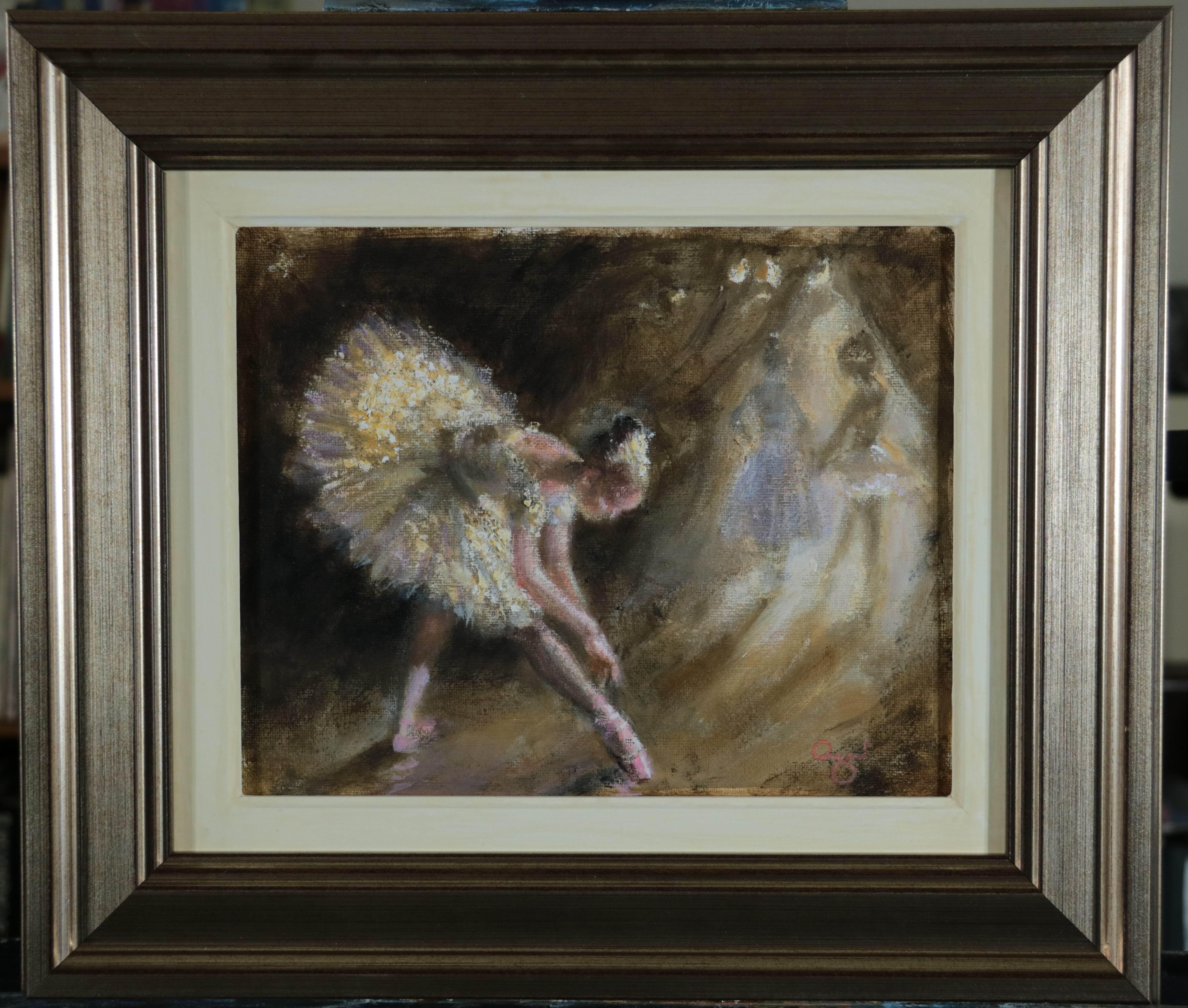Modern Impressionist Ballet Oil Painting of Ballet Dancers in Tutus Backstage For Sale 1