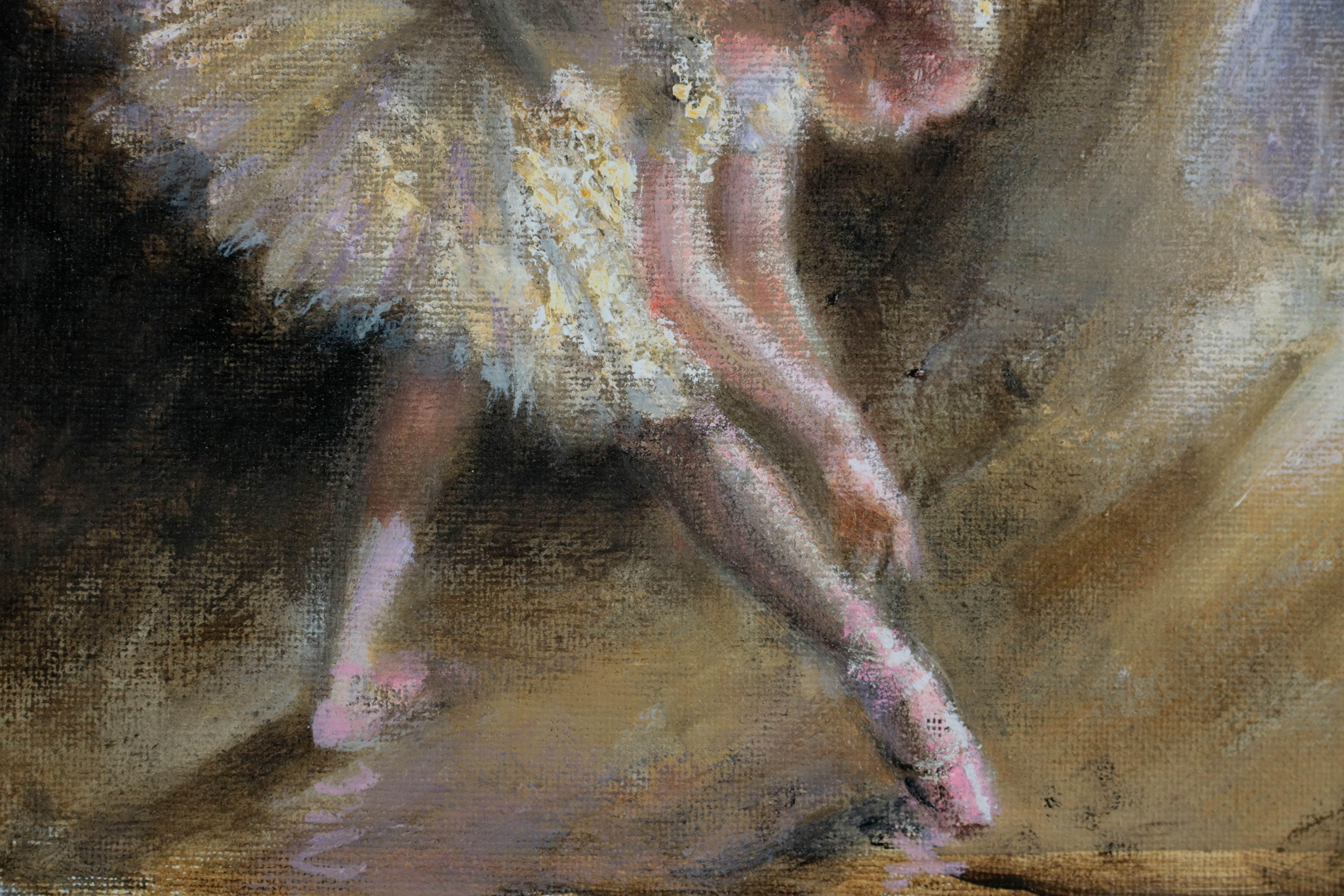 Modern Impressionist Ballet Oil Painting of Ballet Dancers in Tutus Backstage For Sale 5