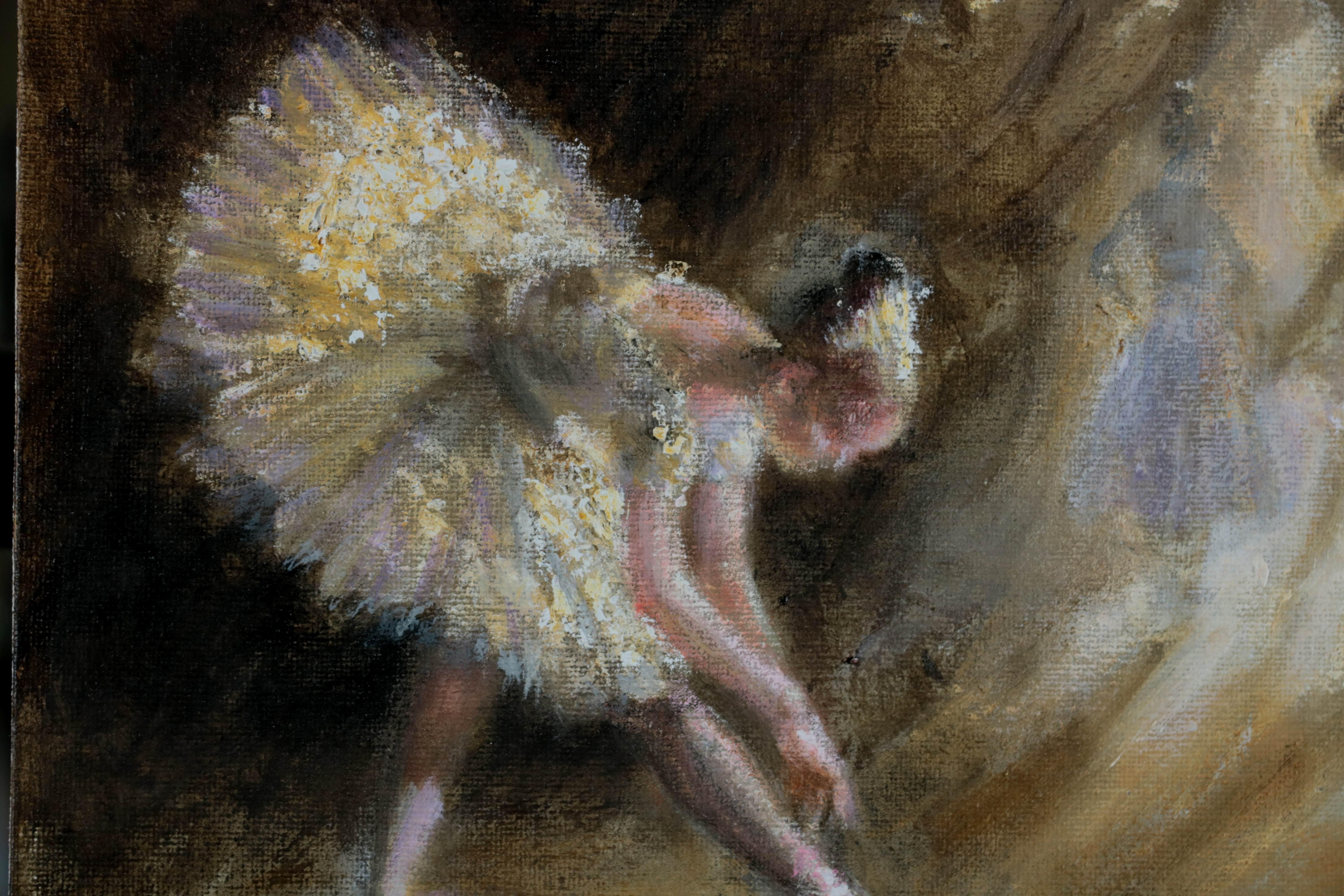 Modern Impressionist Ballet Oil Painting of Ballet Dancers in Tutus Backstage For Sale 6