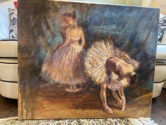 Modern Impressionist Ballet Oil Painting of Three Dancers in Tutus Backstage