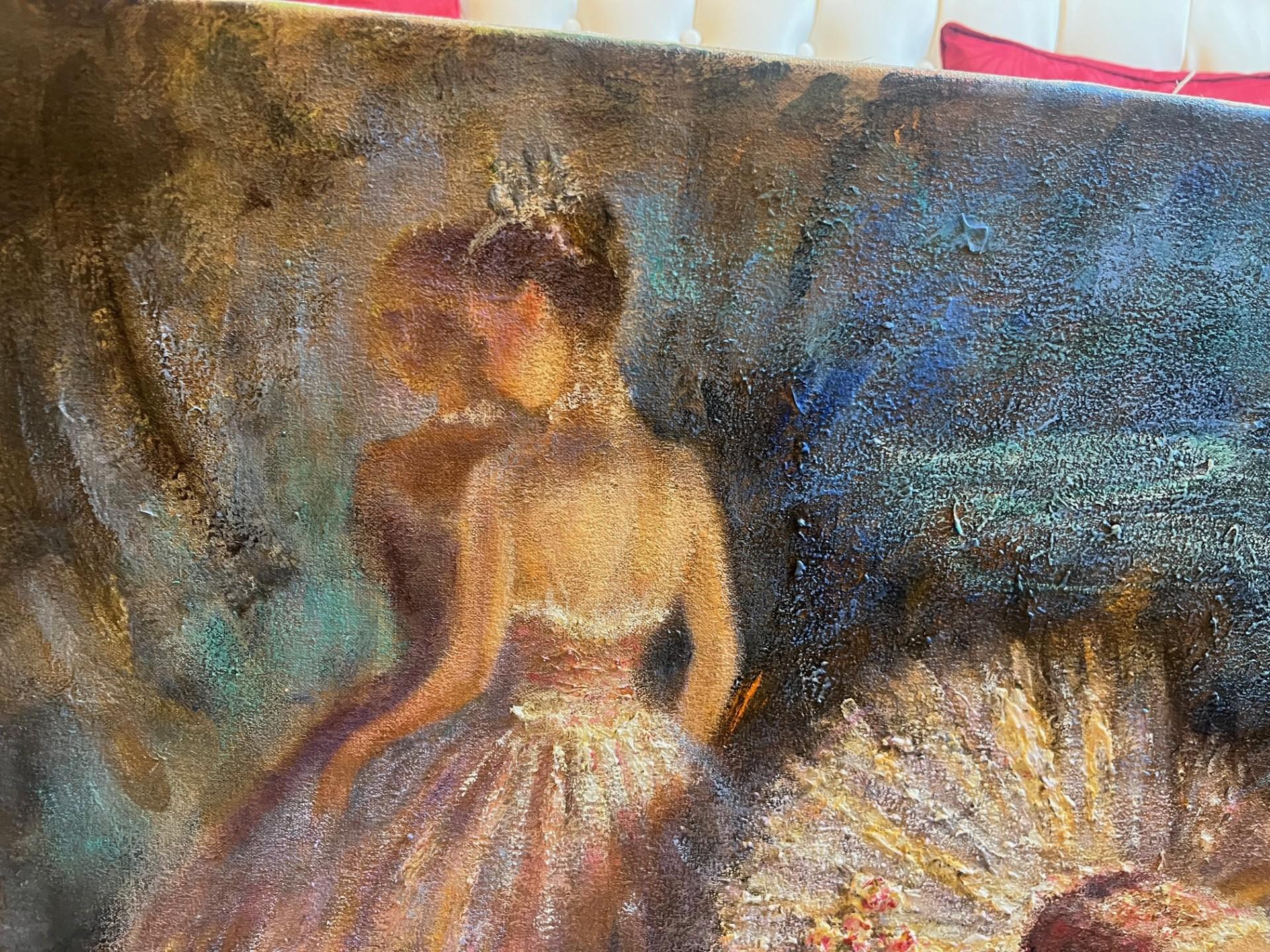 Modern Impressionist Ballet Oil Painting of Three Dancers in Tutus Backstage For Sale 1