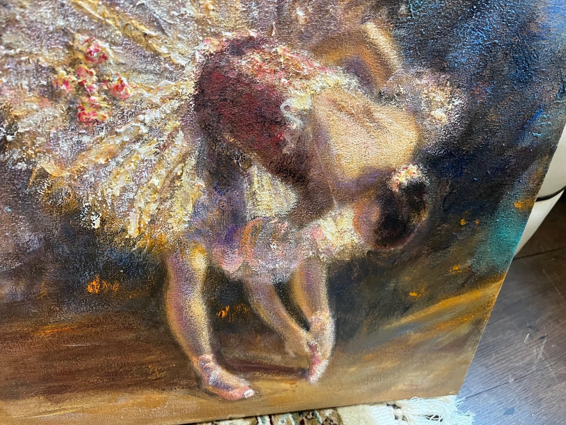 Modern Impressionist Ballet Oil Painting of Three Dancers in Tutus Backstage For Sale 2