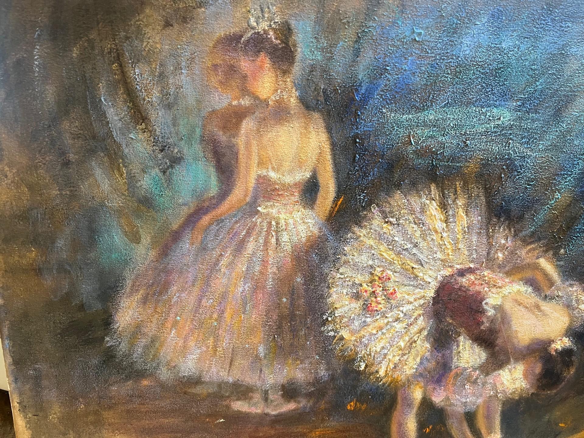 Modern Impressionist Ballet Oil Painting of Three Dancers in Tutus Backstage For Sale 3