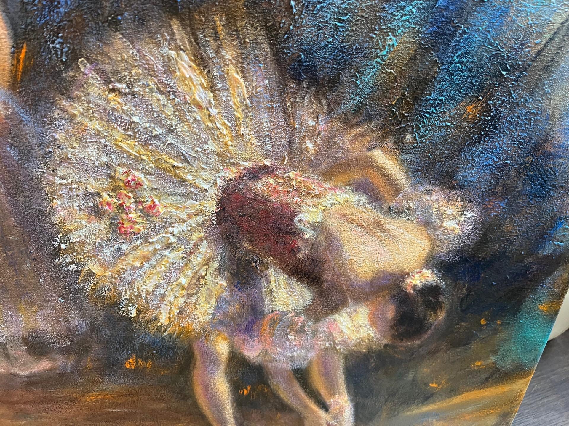 Modern Impressionist Ballet Oil Painting of Three Dancers in Tutus Backstage For Sale 4