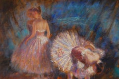 Modern Impressionist Ballet Oil Painting of Three Dancers in Tutus Backstage