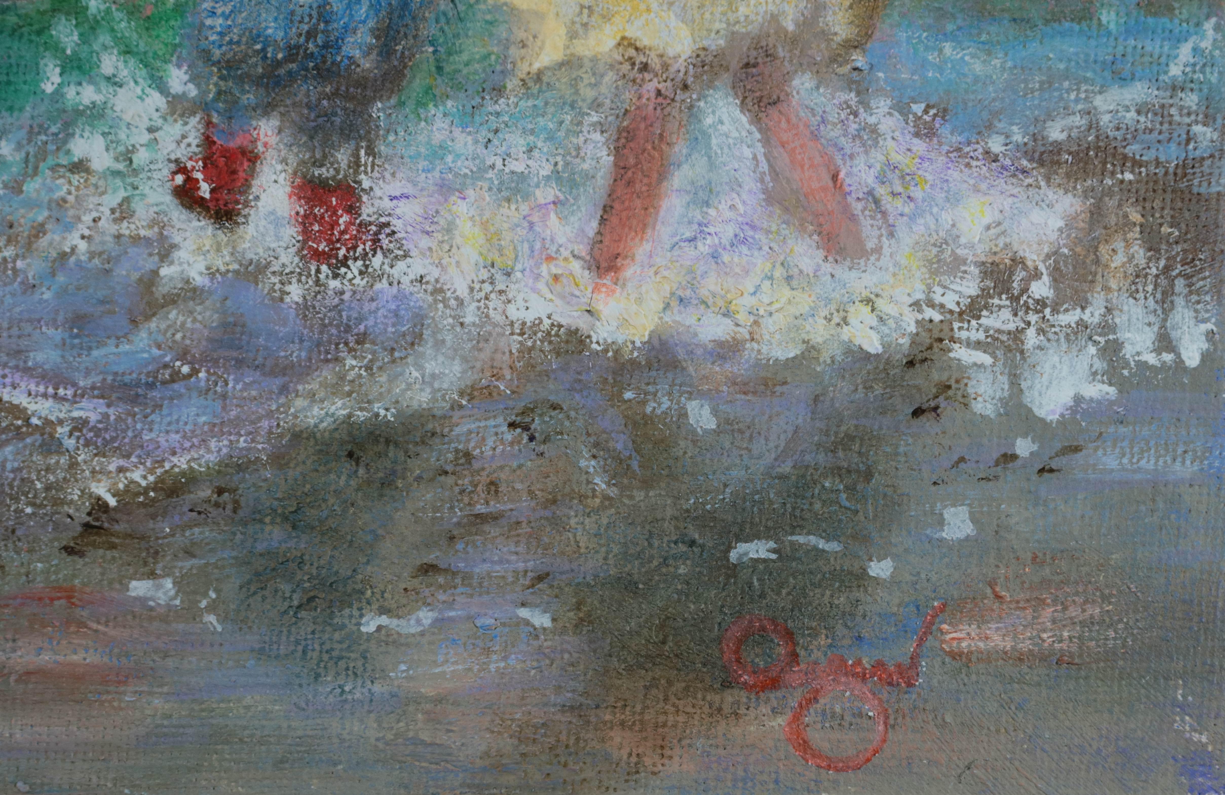 Huile Impressionniste Moderne Scène de Plage de Trois enfants jouant au bord de la mer en vente 3