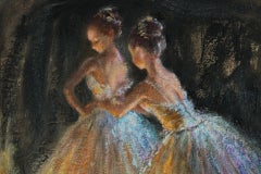 Modern Impressionist Figurative Oil Painting of Ballet Dancers Backstage Framed