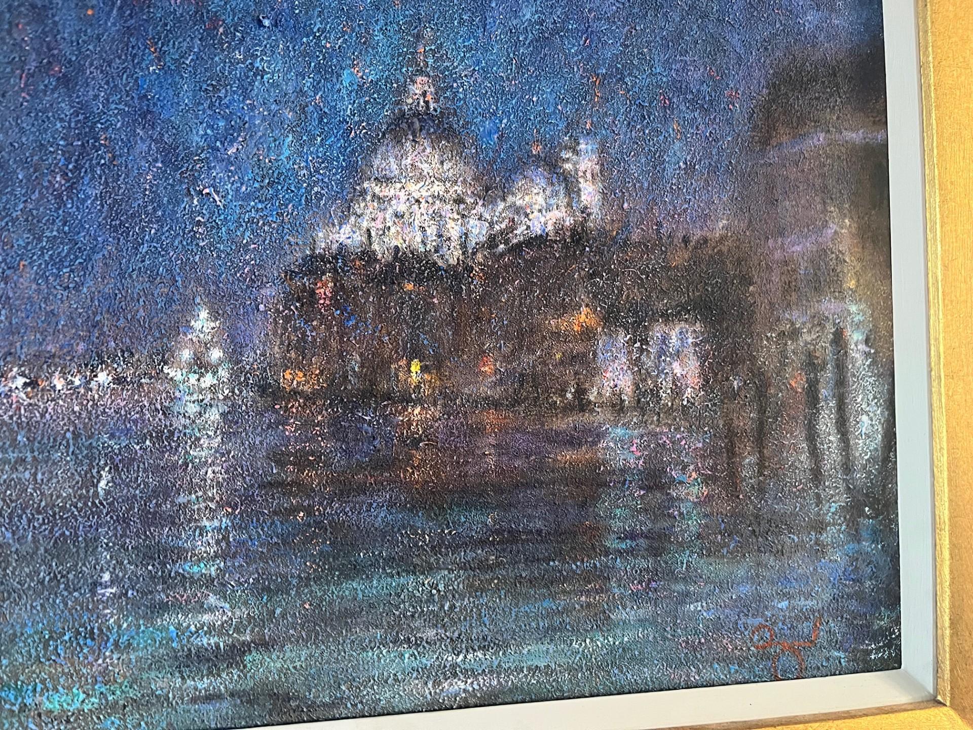 Modern Impressionist Landscape Oil Painting of Venice Grand Canal at Night For Sale 2