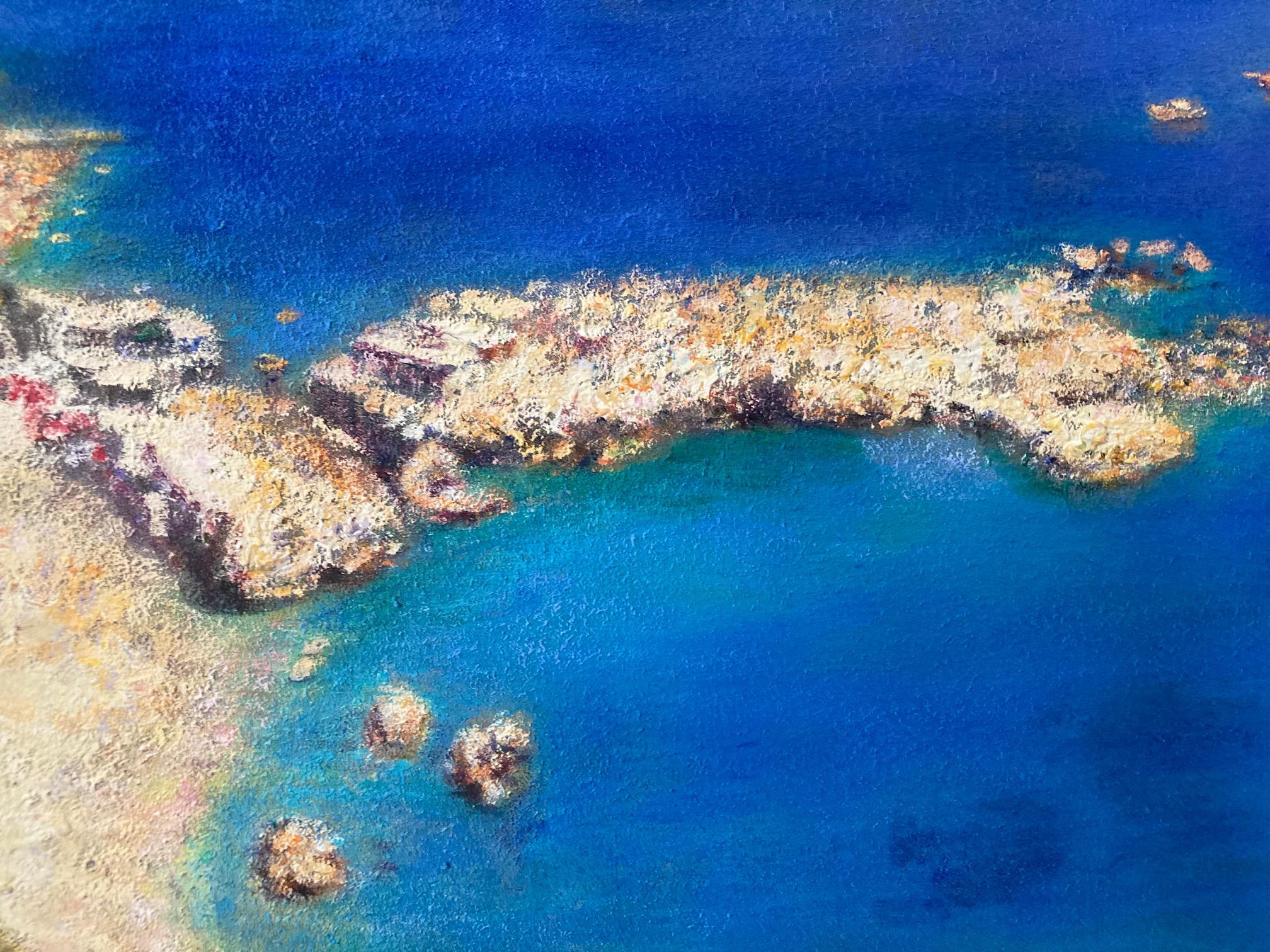 Paesaggio moderno impressionista a olio del mare e del litorale dell'isola di Capri Italia - Painting Contemporaneo di Rene Jerome Legrand