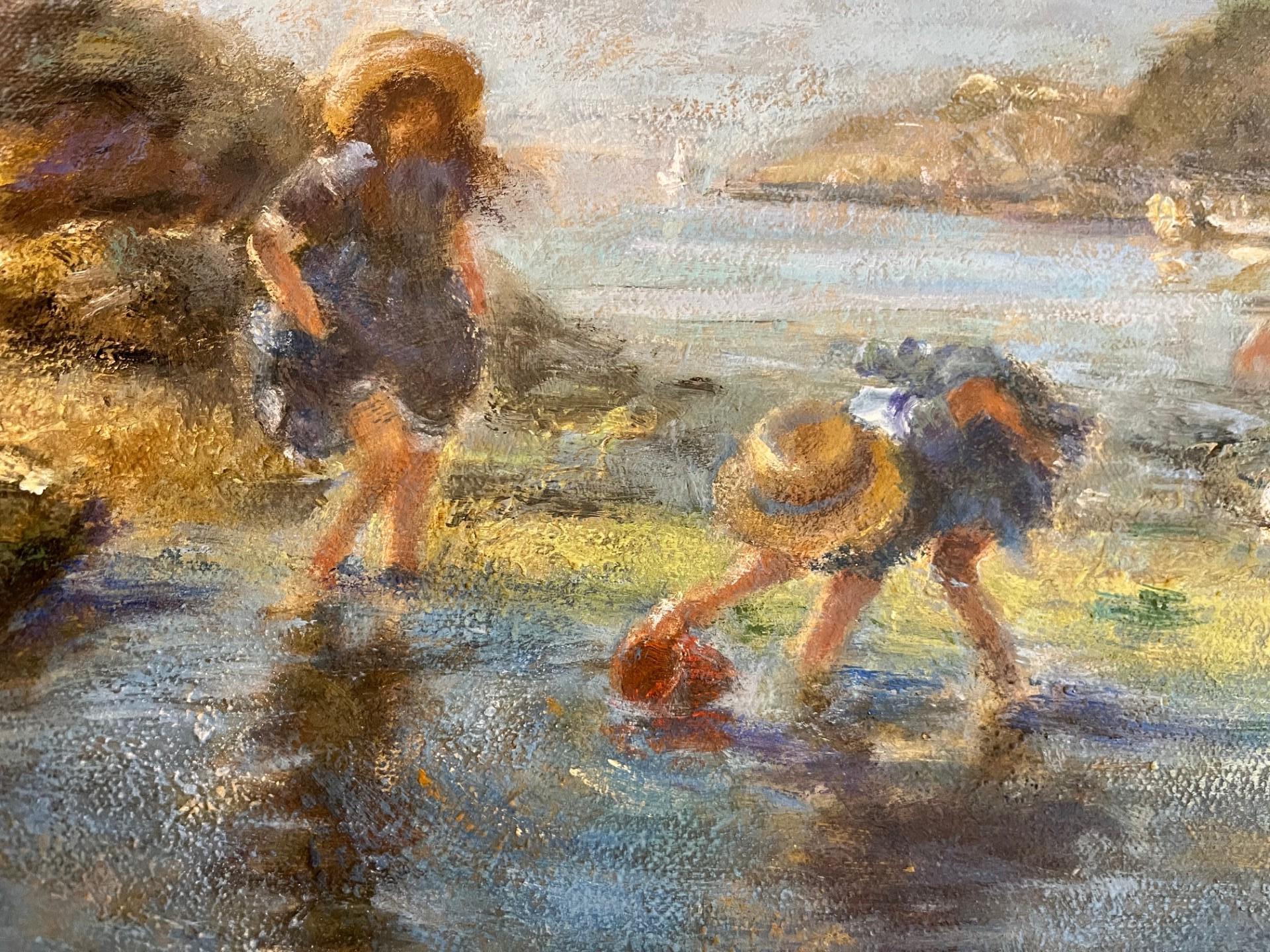 Modern Impressionist Victorian style Oil Painting Beach with Children Playing 2