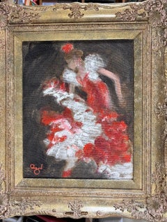 Modern Impressionist Oil Painting of Flamenco Dancer in Red Dress