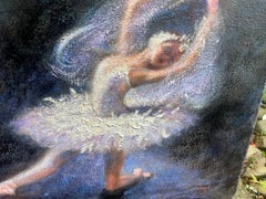 Modern Impressionist Textured Oil Painting of Ballet Dancer in Swan Lake