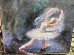 Modern Impressionist Textured Oil Painting of Ballet Dancer in Swan Lake