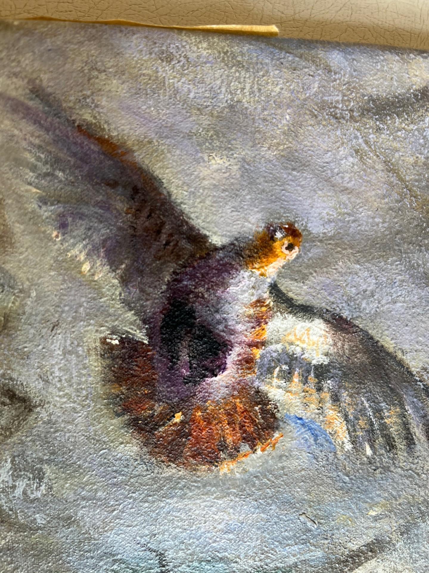 Paesaggio contemporaneo dipinto a olio con cane da caccia Spaniel che tira fuori un fagiano - Painting di Rene Jerome Legrand