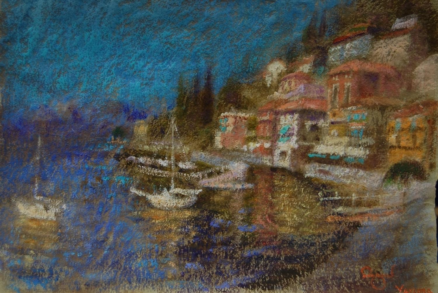 Rene Jerome Legrand Landscape Painting - The Old Harbour, Varenna - Lake Como Italy