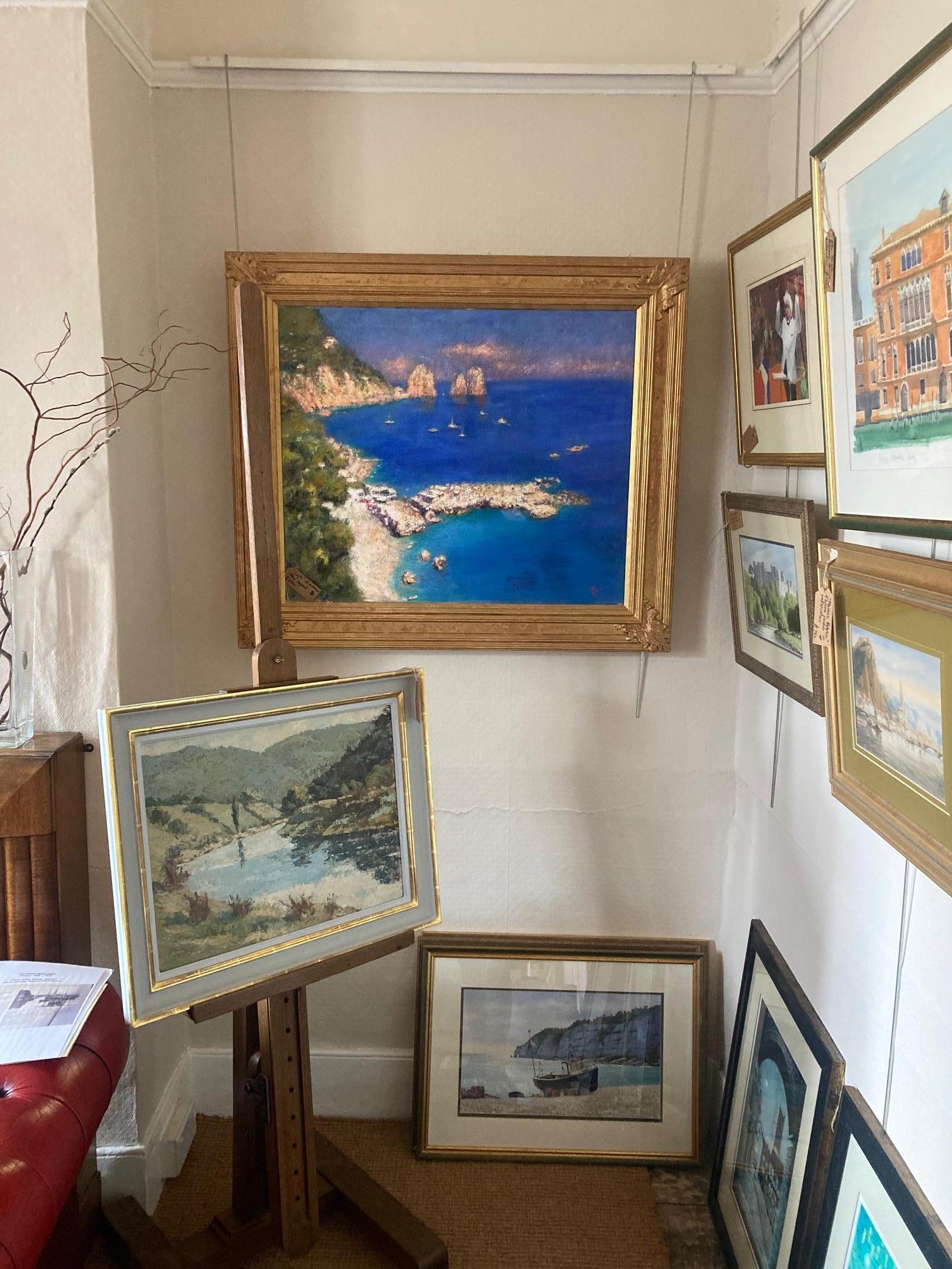 Large Oil on Canvas by the contemporary artist Rene Legrand.  The painting depicts the view looking down to the Marina at Capri.  Legrand was born in Singapore in 1953 to Swiss parents, educated in England and studied painting at the Slade School of
