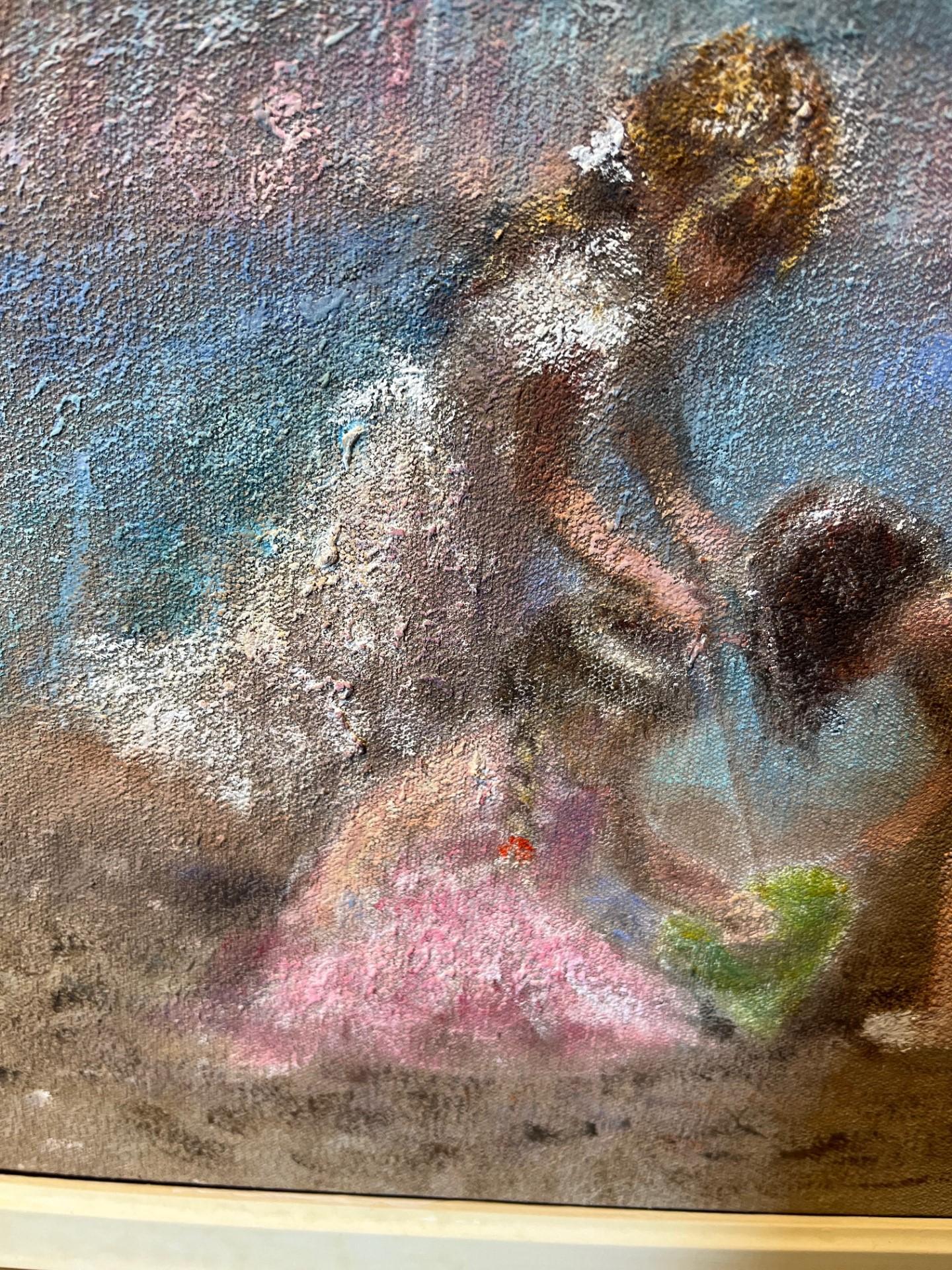Trois enfants jouant des sables de plage, peinture à l'huile impressionniste moyenne - Post-impressionnisme Painting par Rene Jerome Legrand